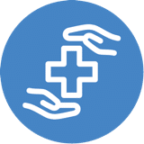 ICON - two hands with medical cross (hospital care icon)
