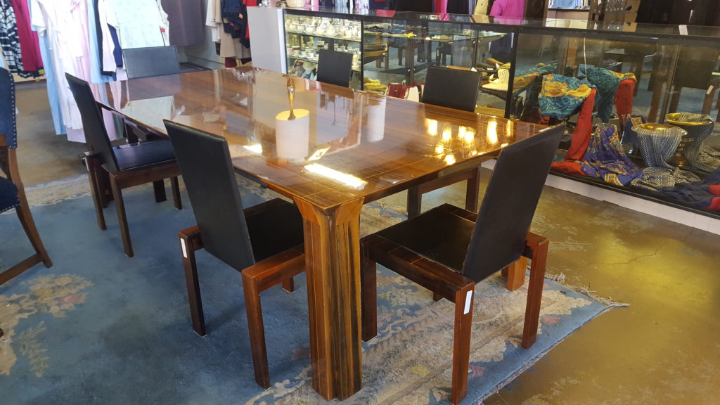 dining table with six chairs around it