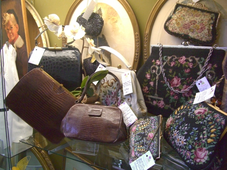 assortment of handbags on display