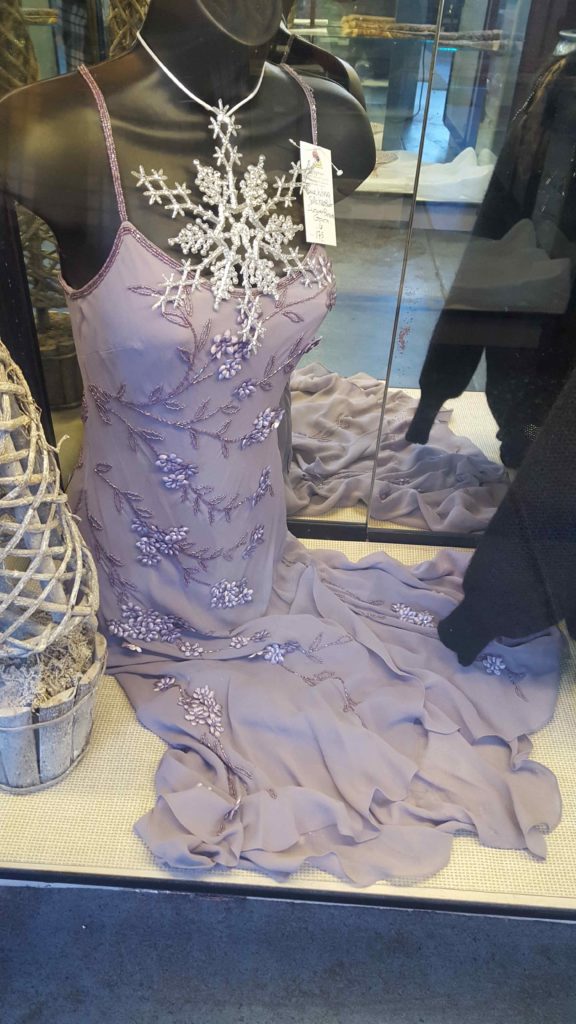 lavender dress on display