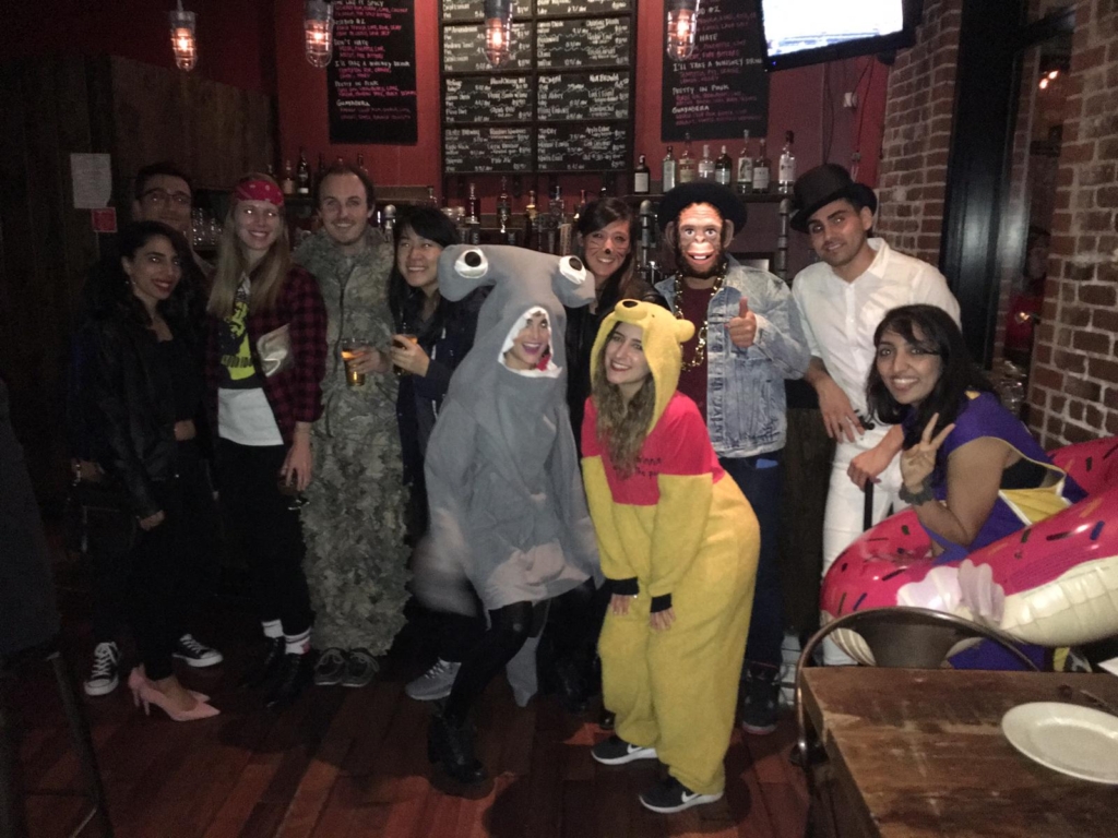 A group of Huntington Hospital residents in costume in a bar