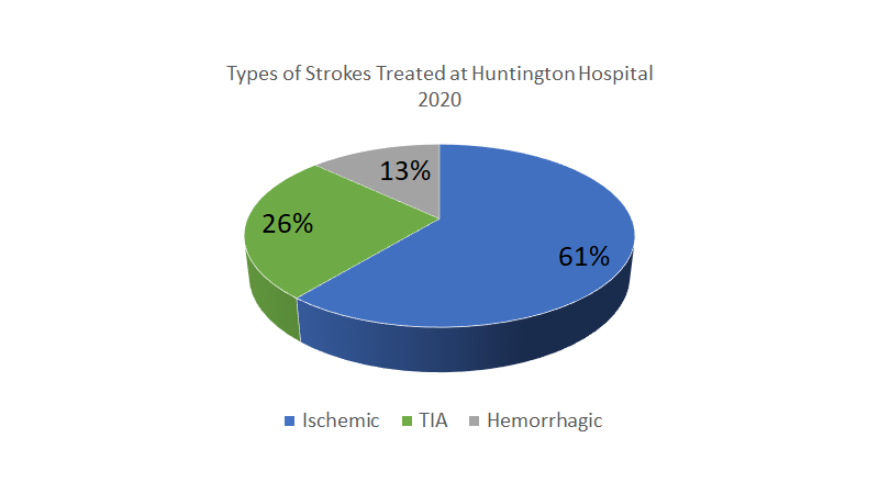 Chart showing types o stroked treated. 61% are ischemic, 26% are TIA, and 13% are hemorrhagic
