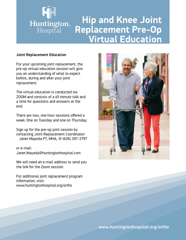 Hip and knee joint replacement Pre-Op Virtual Education infographic