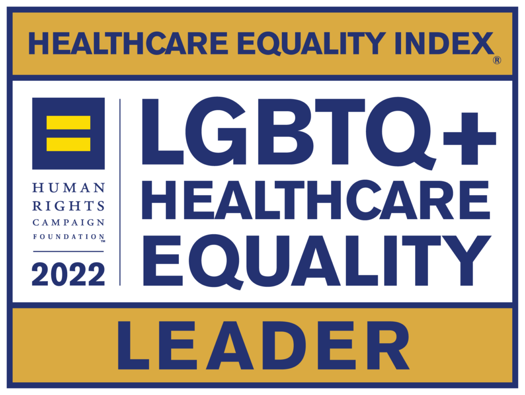 Human Rights Campaign Foundation 2022 Leader badge for LGBTQ+ Healthcare Equality