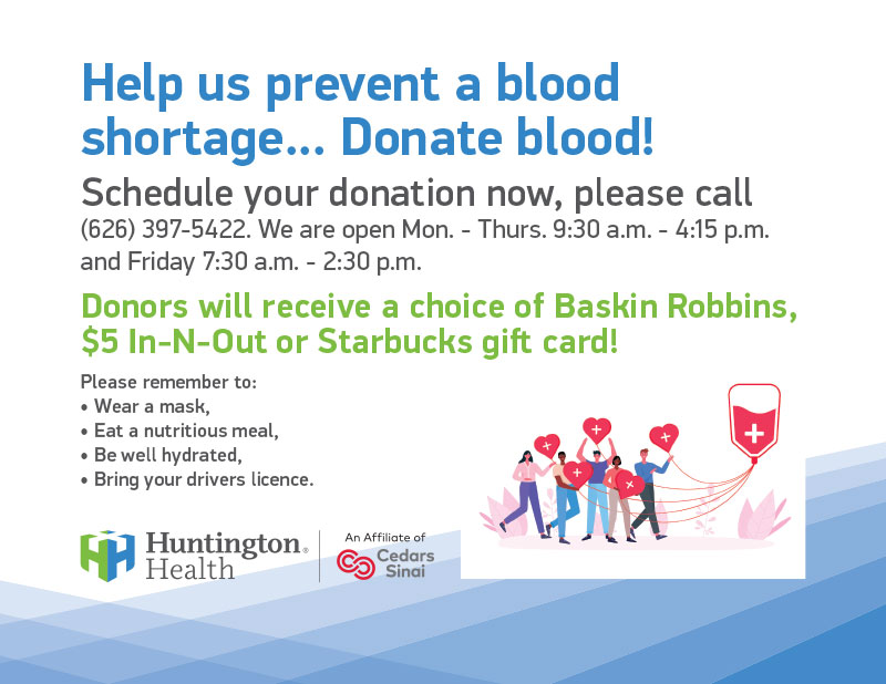 Help us prevent a blood shortage... donate blood!
