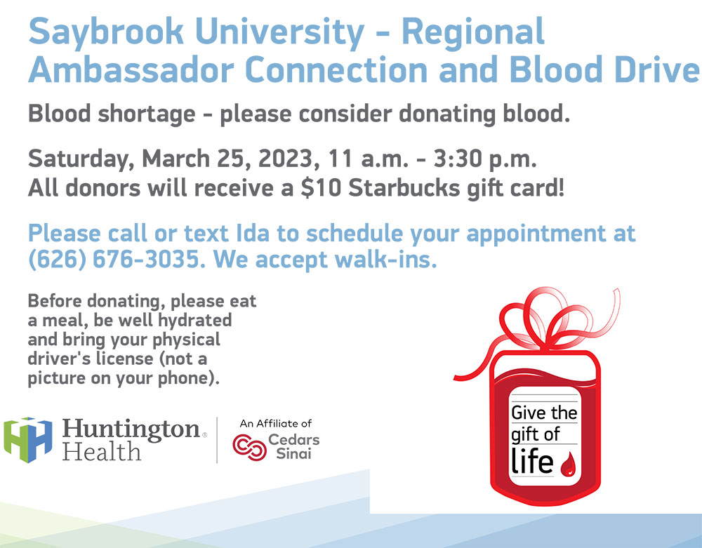 Saybrook University Regional Ambassador Connection and blood drive
