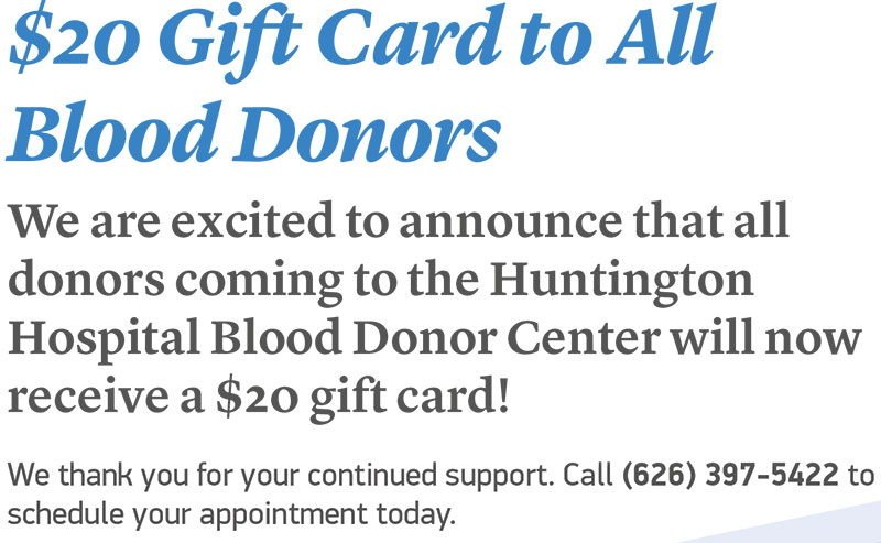 $20 gift card to all blood donors