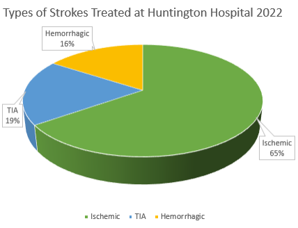 Pie chart: Types of strokes treated at Huntington Hospital 2022