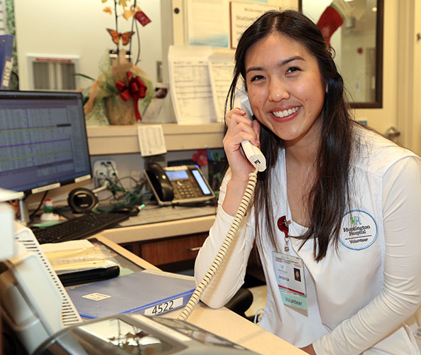 Huntington Hospital volunteer answering phones
