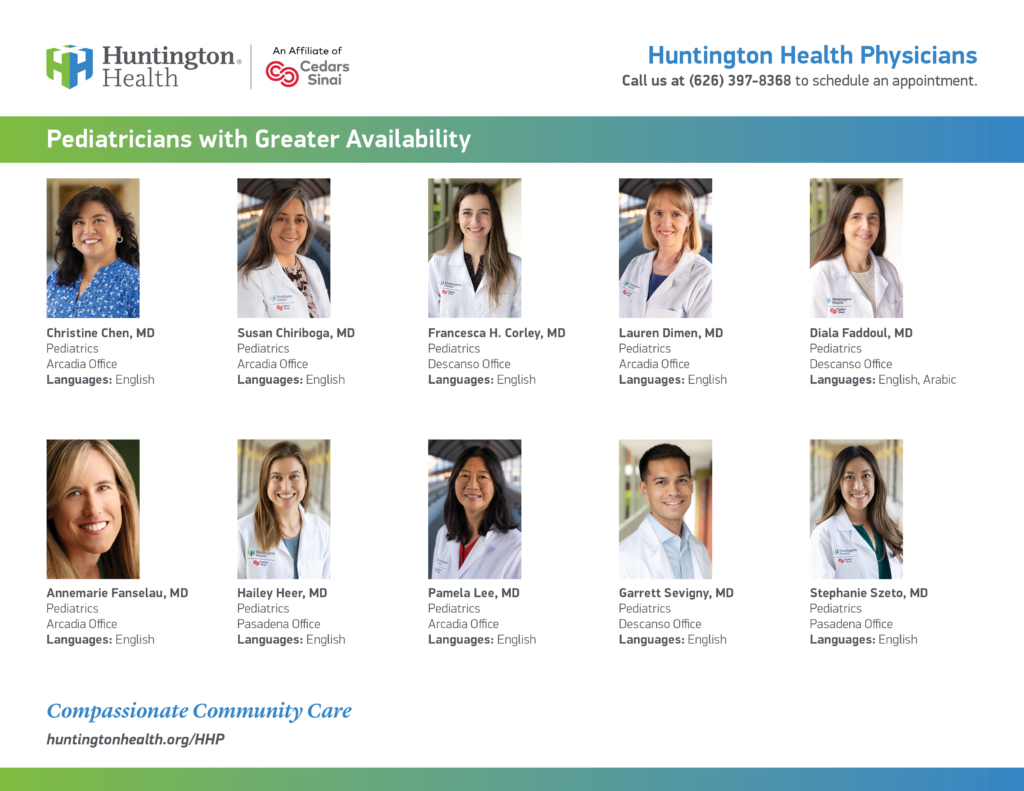 Headshots of pediatricians who have availability.