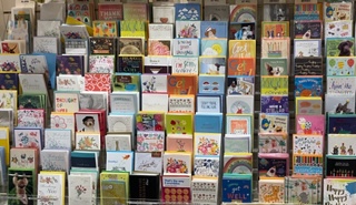shelf with many greeting cards