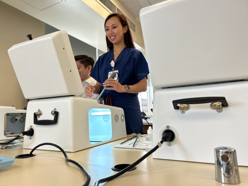 general surgery resident working on her skills