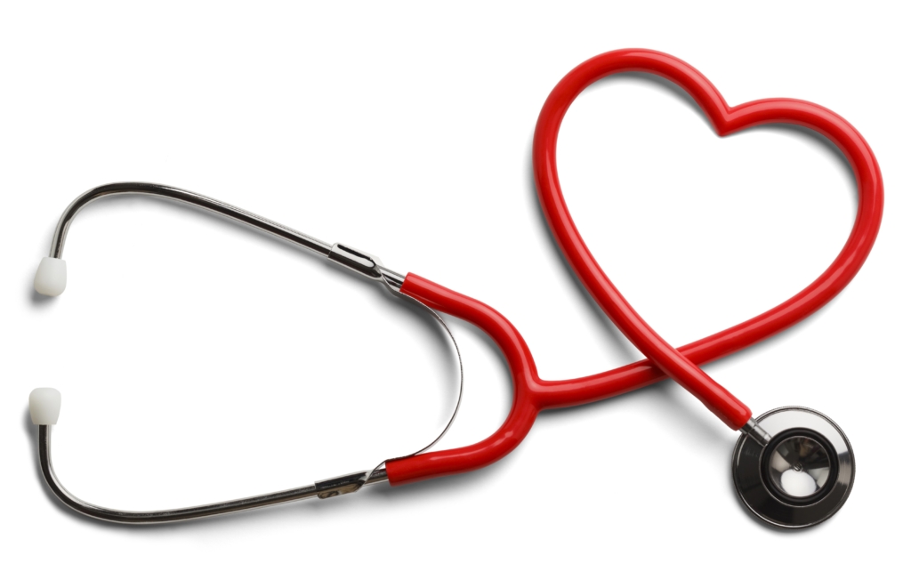 red stethoscope in the shape of a heart