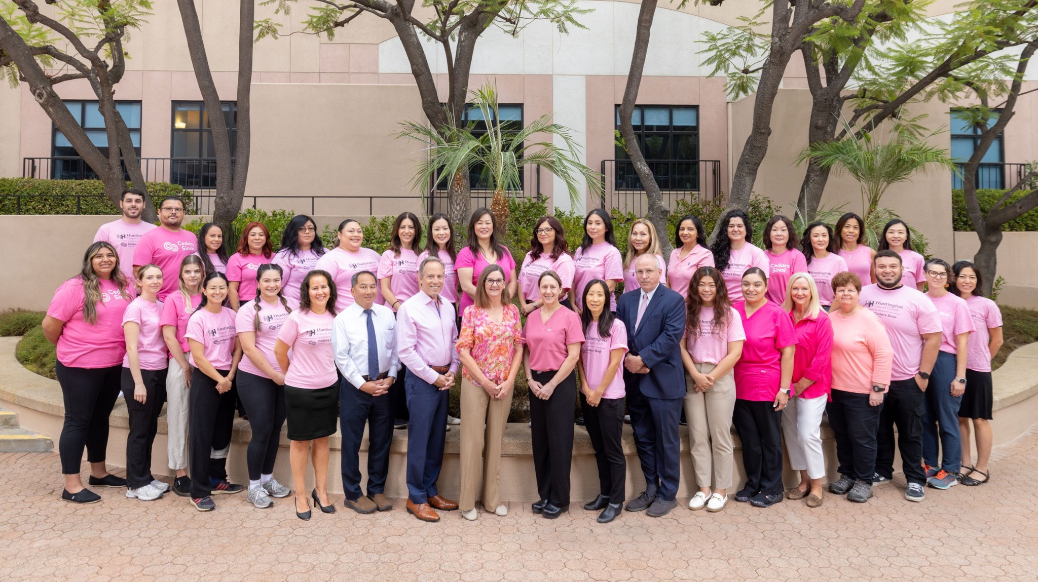 Breast cancer care team wearing pink