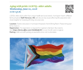 Flyer for in-person LGBTQ+ older adult health discussion.