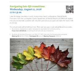 Flyer for virtual event on maintaining positivity during aging.
